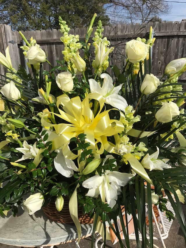 White lily sympathy arrangement